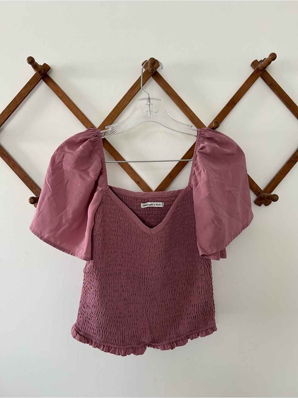 Abercrombie & Fitch Mauve Pink Puff Sleeve Smocked Top